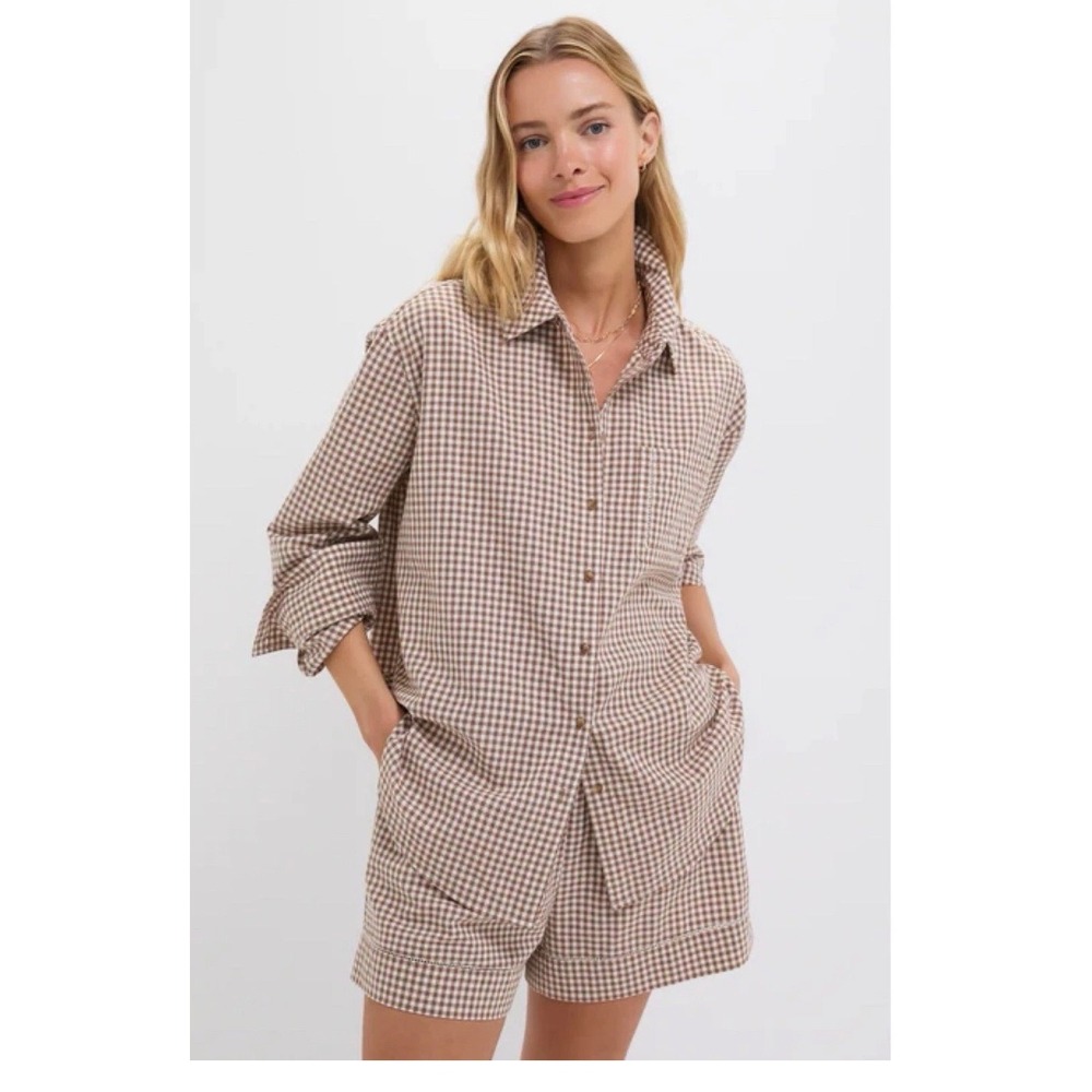 Tuckernuck Studio McGee Gingham Shorts Mocha Cotton Augusta Coastal Cottagecore - Picture 2 of 9